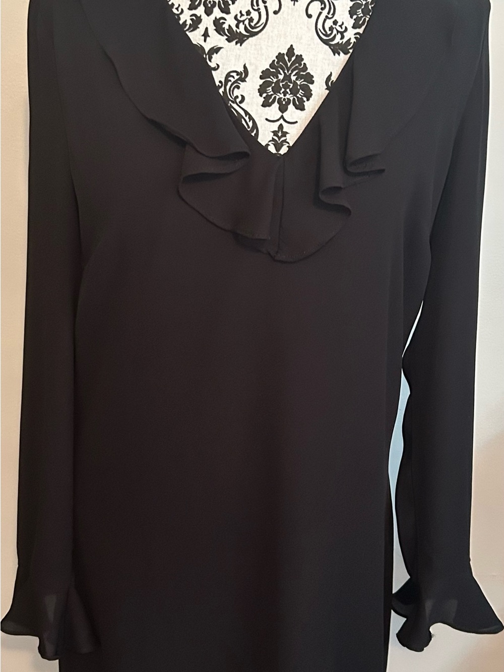 Elegant Black Ruffle V-Neck dress